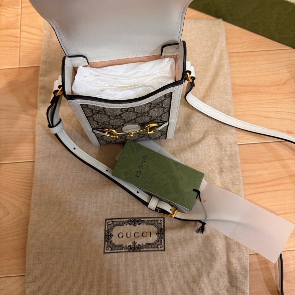 Gucci Horsebit 1955 GG Beige White Small Crossbody Bag Gold Hardware. Never used - Picture 7 of 9